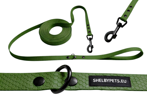 Smycz treningowa dla dużego psa 2cm  5–30 m HEXA – oliwkowa.png