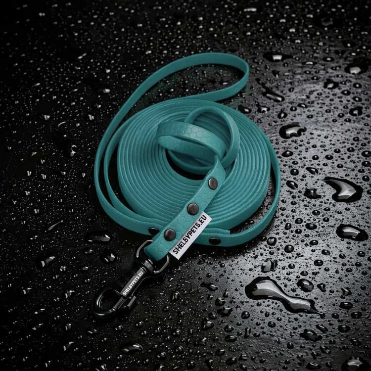Smycz wodoodporna SHELBY WOOFY LEASH na czarnym tle w szerokości 1cm mały pies kolor myśliwsko zielony.png