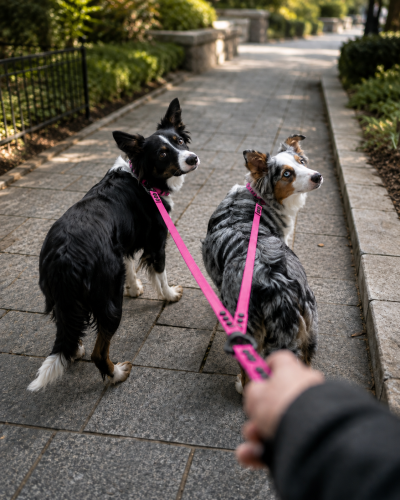 Psy wraz z dwójnikiem wodoodpornym hexa SHELBYPETS w kolorze - różowym.png